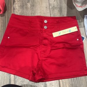 Red high waisted shorts